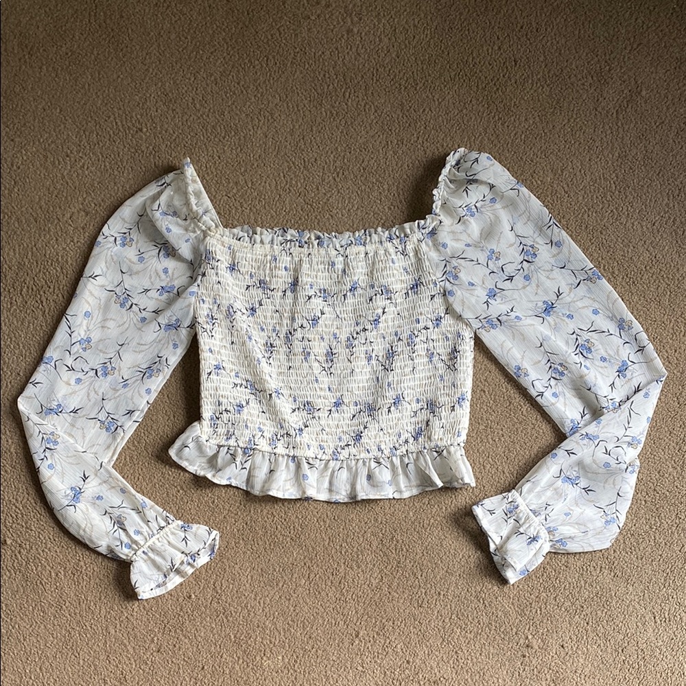 Floral Print Long Sleeve Smocked Top